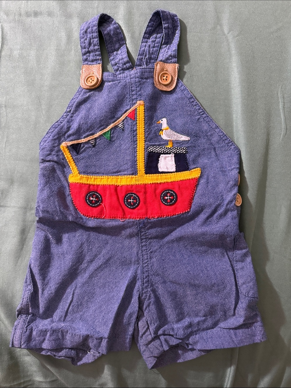Purple Baby Overalls with Red Boat Applique